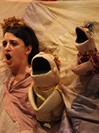 Gail Shalan and two of the puppets in The Dick and the Rose (Photo: Jeff Goodman)