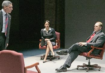 Peter Francis James as Colin Powell, Gloria Reuben as Condoleeza Rice, Jay O. Sanders as George W. Bush  in <i>Stuff Happens </i> at the Public Theater